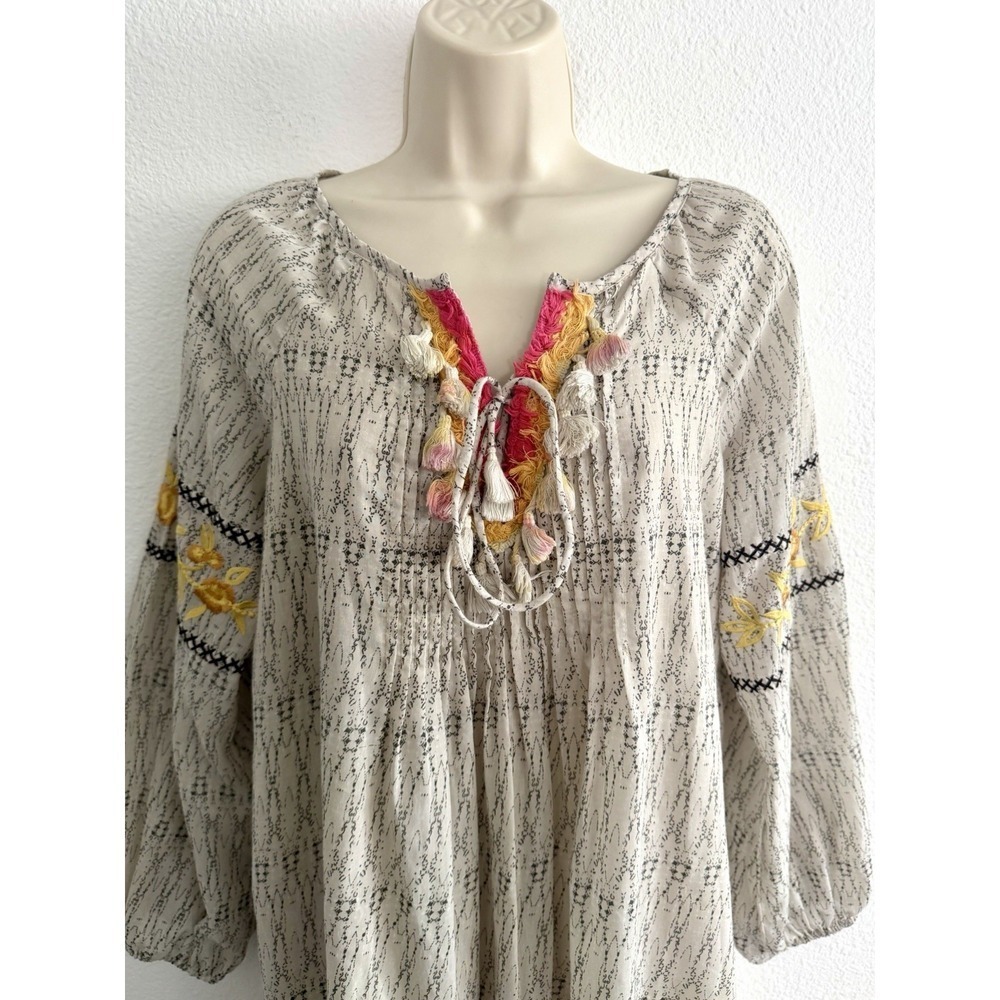 Anthropologie Tunic Mini‎ Dress XS Embroidered Peasant Sleeve Boho Ranna Gill - Picture 4 of 8